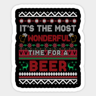 It's The Most Wonderful Time For A Beer Ugly Christmas Sweater Sticker